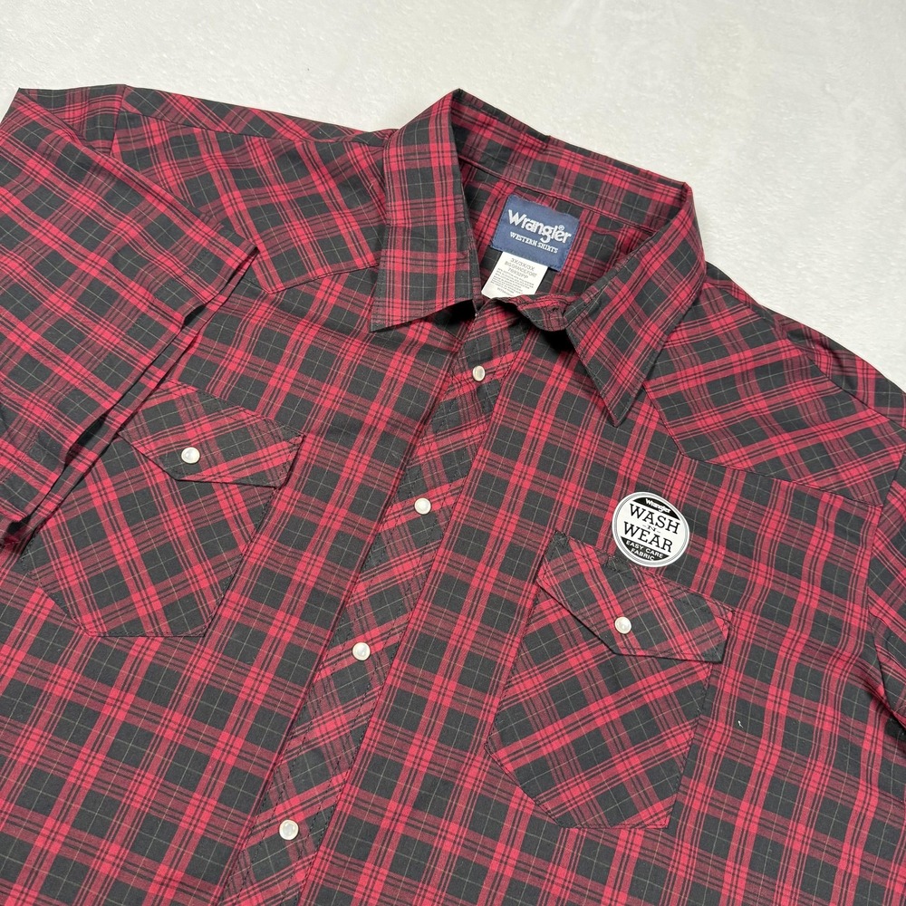 Wrangler‎ Shirt Mens 3XL Big Red Plaid Western Pearl Snap Short Sleeve Cowboy